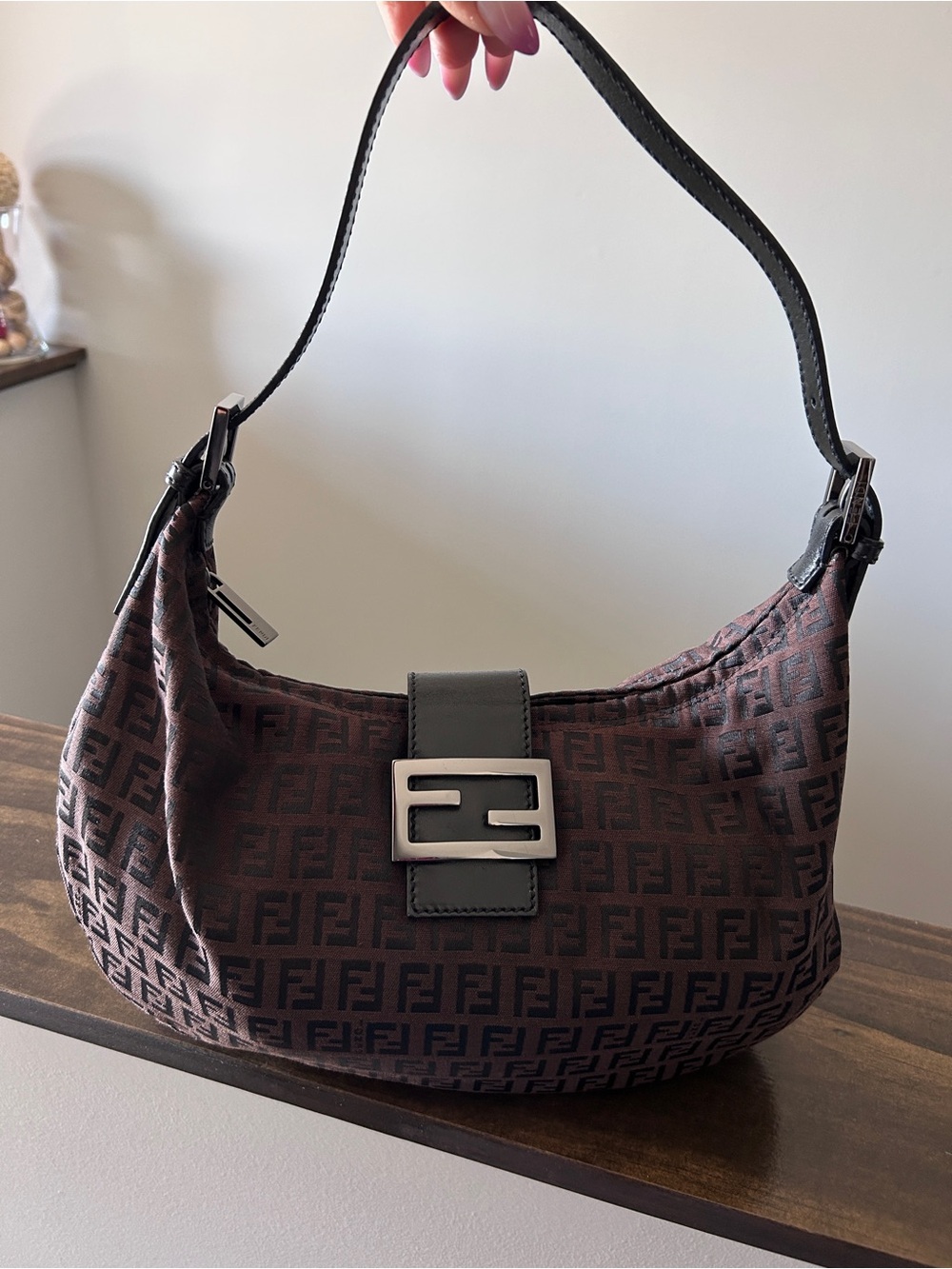 Vintage Fendi Zucca Canvas Half Moon Hobo Bag w/coa